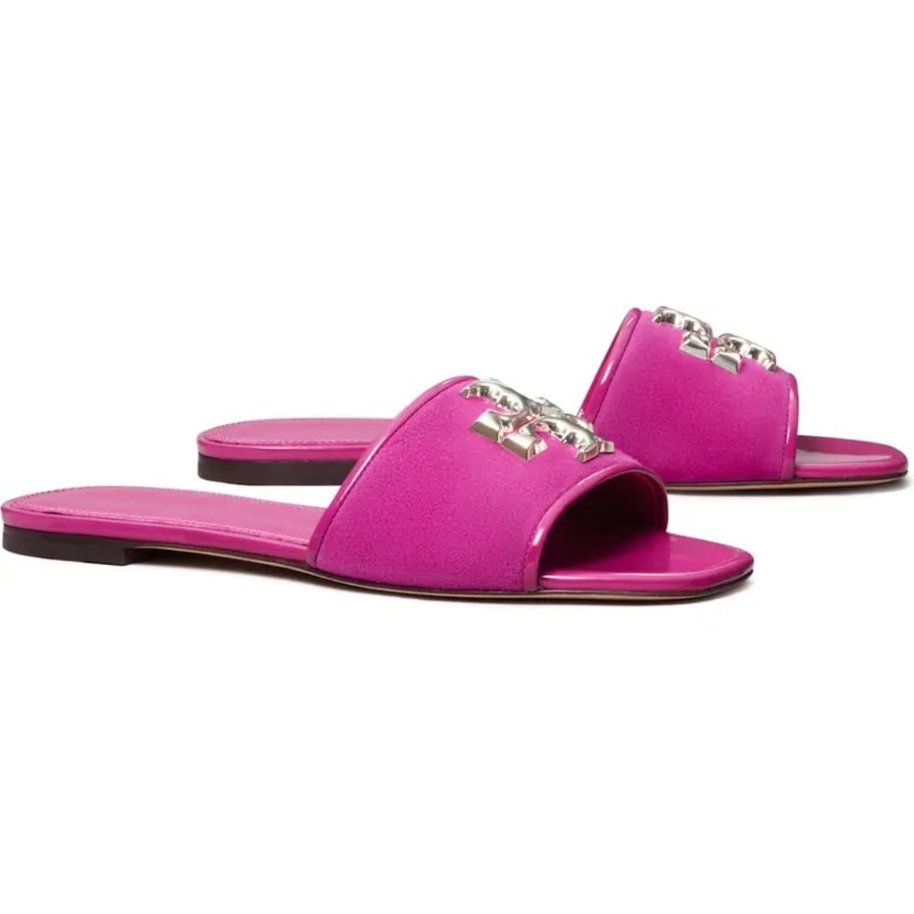 NIB Tory Burch Eleanor Leather Slide Fuchsia Hot Pink US 8 8.5 9 9.5 10 AUTHENTC